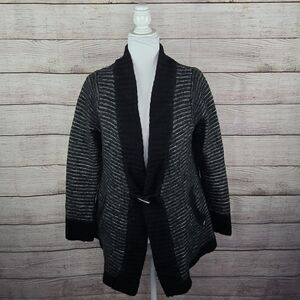 Carve Designs Wool Shawl Black White Striped Cardigan XL